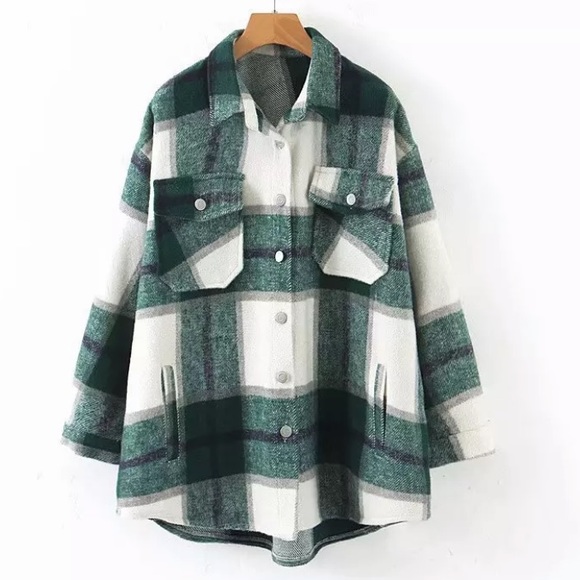 SOLD OUT Green Plaid Oversized Flannel Shacket Shirt Jacket - Picture 9 of 14